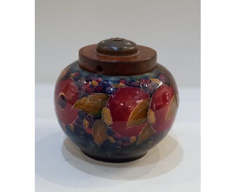 A Moorcroft pottery 'Pomegranate' pattern jar now converted to a lamp, 14.5cm high including fitting (a/f)