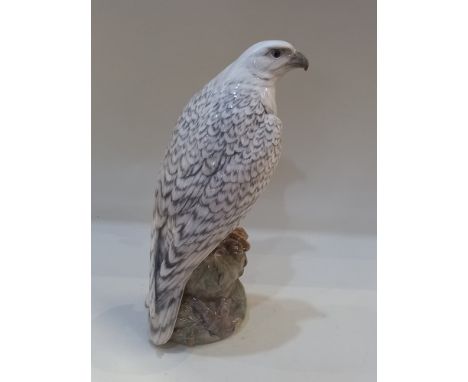 A Royal Copenhagen large porcelain model of an Icelandic falcon, 40cm high