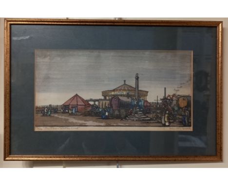 Kenneth Broad (1889-1959), fairground scene, 'The Fair - Whitby-Cross', woodblock print, numbered 14 / 150, inscribed and sig