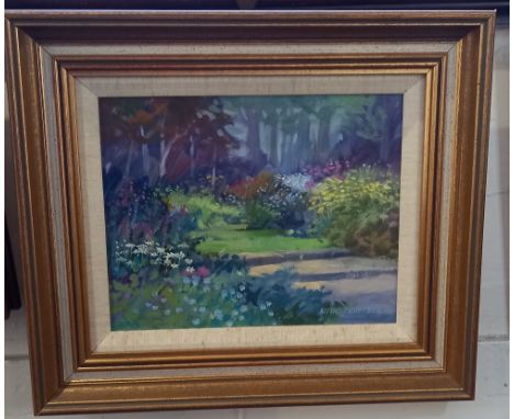 Norman Battershill, 'Garden Steps', oil on board, signed, inscribed verso, 19cm by 24cm