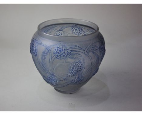 An R Lalique 'Nefliers' glass vase, with blue staining, 15cm high