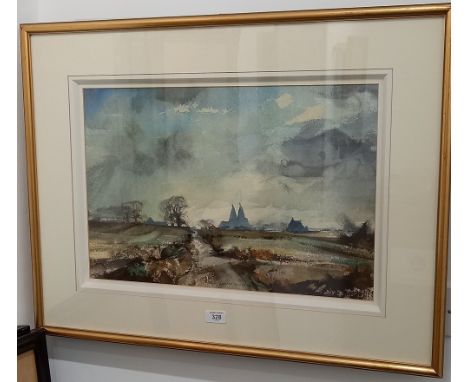 Rowland Hilder (1905-1993), landscape with oast houses, 'Shoreham Lane', watercolour, signed, verso paper labels including fo