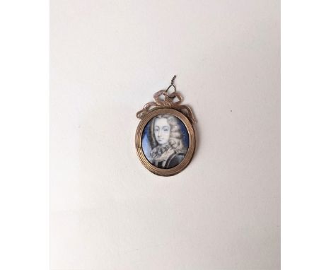 An 18th / early 19th century miniature portrait of a gentleman with blue eyes, initialled J H, oval, 2.2cm by 1.9cm, in gold 