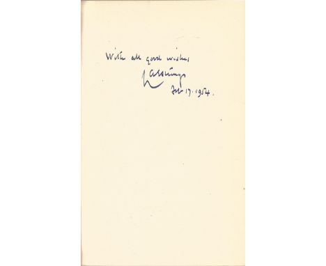 L. A. G. Strong Hardback Book The Story of Sugar 1954 signed by the Author on the First Page and dated 17th February 1954 Fir