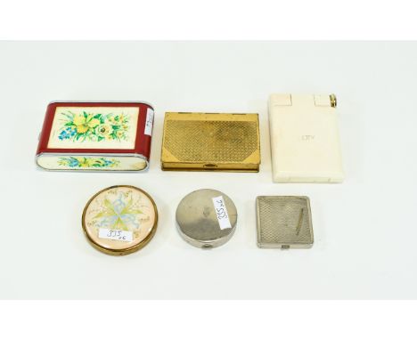 A Collection Of Vintage Compacts Six items in total to include 'Silvia Dandy-Mate' plastic floral musical compact (musical me