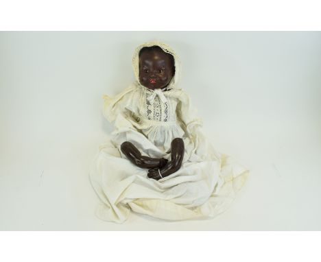 Armand Marseille Black Ceramic Head 'Dream Baby', no. 351./4K, sleeping brown eyes, open mouth with teeth, black composition 