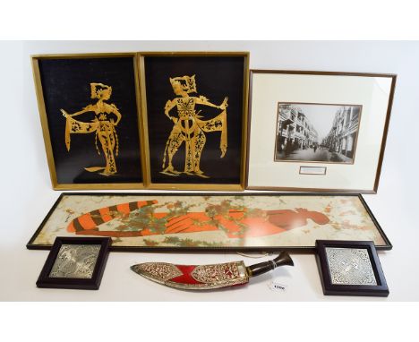 A Collection Of African, Indonesian, Chinese And Nepalese Items Seven in total to include Ceremonial Gurkha knife (Kukri) wit