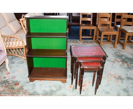 Display Shelves And Nest Of Tables Three shelf display unit with green baize backing. Also a nest of dark wood tables with to