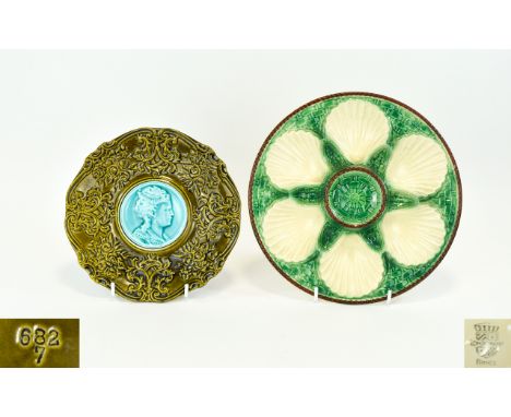 Majolica - French Oyster Dish / Plate In Cream. Green and Brown Colour way. Made In Crafts School of Ceramics of Longchamp In