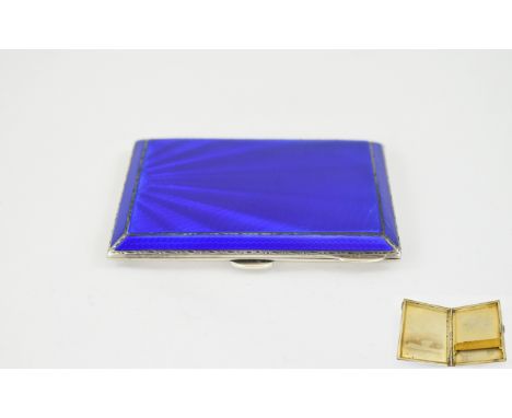 Art Deco Period Mappin & Web Silver and Blue Enamel Ladies Cigarette Case. Hallmark Birmingham 1932, Maker Mappin & Web. Gilt