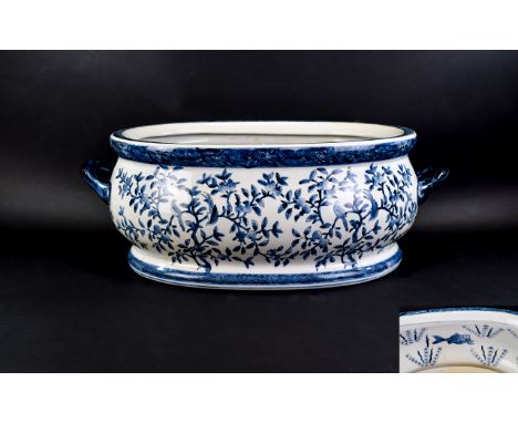 Delftware Large Twin Handled Oval bowl/Planter large blue and white oriental pattern twin handled shallow bowl/planter, fruit