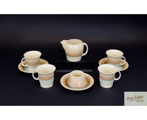 Susie Cooper 1930's Part Tea Service. Comprises 3 Cups and Saucers, 1 Cup, Milk Jug and Sugar Bowl. Wedding Ring - Design. Al