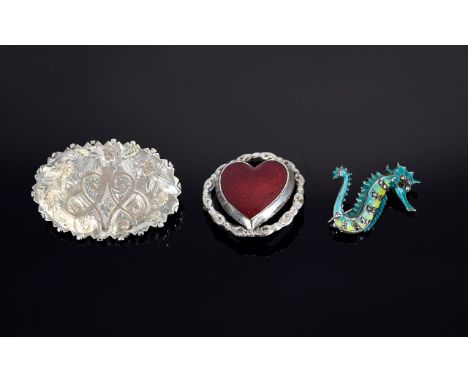 A Small Collection of Vintage Silver Brooches ( 3 ) In Total. All Fully Hallmarked. Comprises 1/ Oval Shaped Silver Floral Br