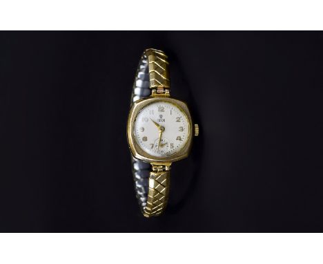 Ladies 9ct Gold Rolex Tudor Wristwatch,  Round Enamelled Dial With Arabic Numerals & Subsidiary Seconds, Fully Hallmarked 9ct