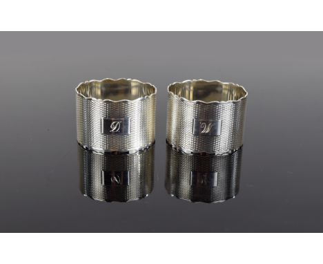 Elizabeth II Fine Pair of Engine Turned Silver Napkin Holders. In As New Condition. Hallmark Birmingham 1963. Boxed, 76 grams