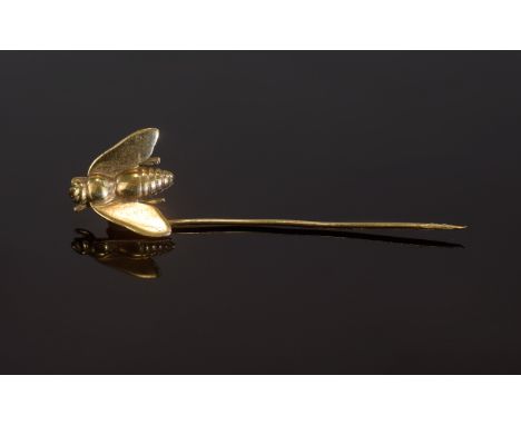 Antique - Period 9ct Gold Bumble Bee Stick Pin. Fully Hallmarked and Nice Condition. 2.25 Inches High. 