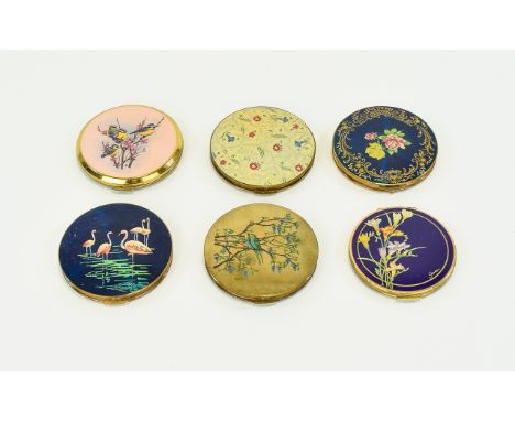 A Collection Of Six Vintage Stratton Compacts Each with an avian or floral theme, all in good condition to include gold tone 