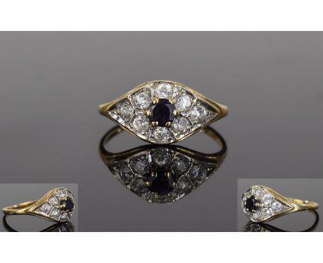 9ct Gold Diamond and Sapphire Cluster Ring. Fully Hallmarked - Ring Size Small. 