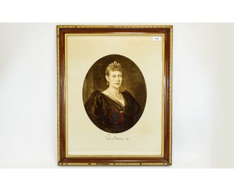 Antique Framed Print Portrait Of Victoria Battenburg 1892 Oval portrait in sepia tones housed in original wood and gilt trim 