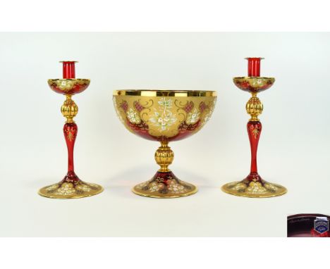 Murano - Top Quality and Impressive Venetian Glass Console or Garniture Set From The 1960's. Labels Reads Murano, Cenesese, V