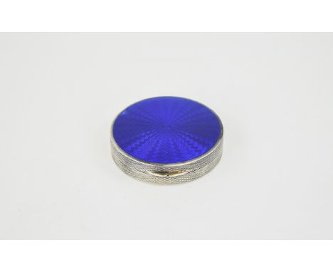 Antique - Fine Quality Circular Silver and Blue Enamel Pill Box. Import Mark 1930 London, Mark 925. 2 Inches In Diameter. Exc