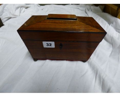 REGENCY MAHOGANY SARCOPHAGUS TEA CADDY ON BUN FEET  