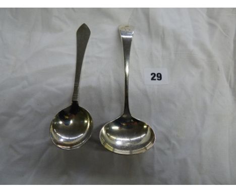 HM SHEFFIELD SILVER SOUP LADLE BY JOSEPH RIDGE 1895 AND A DANISH SILVER SOUP SPOON BY GEORG JENSEN 3.6 OZ APPROX 