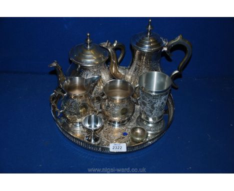 A quantity of silver plate including coffee pot, teapot, sugar bowl, milk jug and tray.