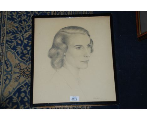 A pencil portrait Sketch of a lady's head and shoulders by Cornish listed artist Malcolm Haylett, St. Ives 1952