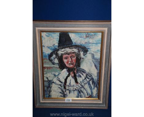 Royston Hopson (Welsh 1927-2003): Portrait of a woman in a Welsh Hat, Oil on board