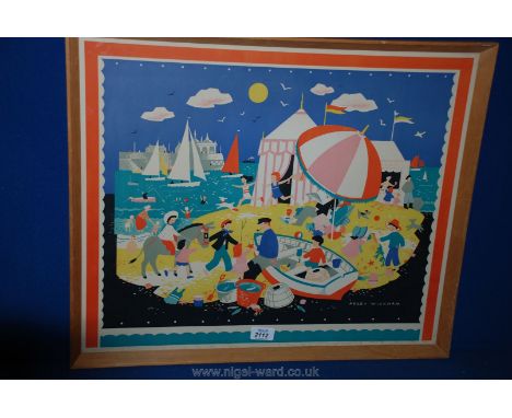 A vintage Print, Percy Wickham, "On the Beach", 50cms x 60cms framed