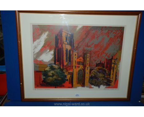 A limited edition coloured Lithograph by Norman Wade Limited  "Durham Cathedral", no. 24/70, 1989