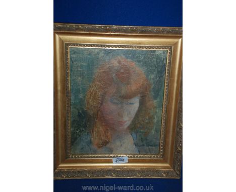 An Oil on board of head and shoulders Portrait of a redhead, signed verso