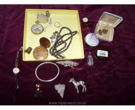 A box of mixed jewellery, trinket boxes, silver pendants, watches, etc