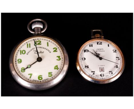 Duke Railway Timekeeper Pocket Watch, with Luminous Numbers / Marker and Sunburst Back. c.1950's + One Other Pocket Watch. 