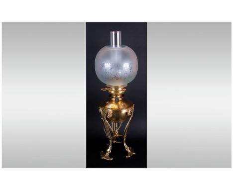 Art Nouveau Oil Lamp by Baxendale & Co, Manchester. With electric conversion, on tripod base. Complete with glass funnel and 