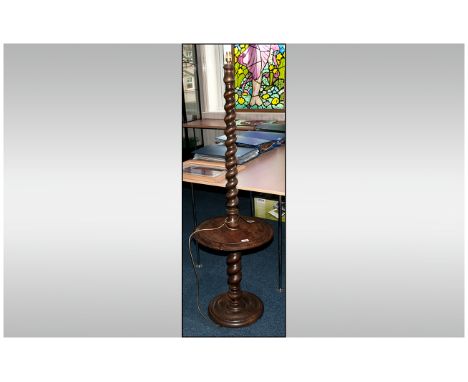 1920's Candy Twist Oak Lamp Stand with a Central Shelve on Turned Round Base. 62 Inches High. 