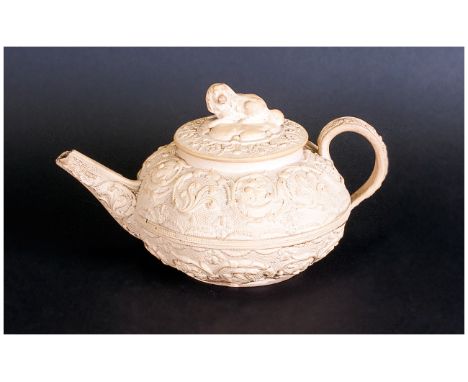 Early 19th Century Wedgwood Small Teapot in unglazed fine earthenware, (the interior partially glazed to the base), decorated