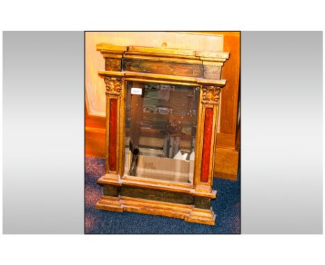 Bevelled Mirror In A Painted Distressed Architectural Frame, Overall Height 25 x 18 Inches 