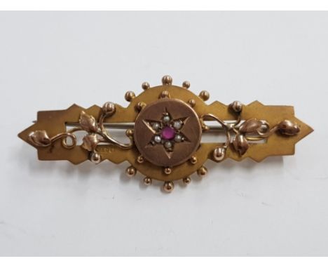 VICTORIAN 9CT GOLD AND RUBY BROOCH 3.8G GROSS