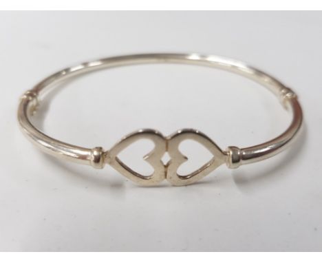 SILVER DOUBLE HEART DESIGN BANGLE, 9G