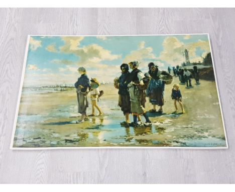 AN OLEOGRAPH AFTER JOHN SINGER SARGENT TITLED OYSTER GATHERERS OF CANCALE 55 X 87CM