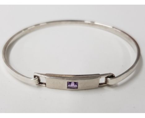 SILVER AND AMETHYST BANGLE, 10.2G GROSS, BOXED