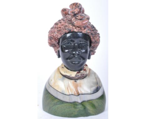 A vintage 20th century South African Verdite &amp; multi stone bust signed P. K. (Paul Kgaile). The sculpture depicting the b