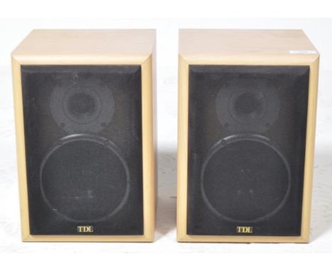 TDL - Nucleus 2 - A matching pair of shelf speakers with mesh covered fronts and faux wood cases. Impedance 4-8 Ohms, power r