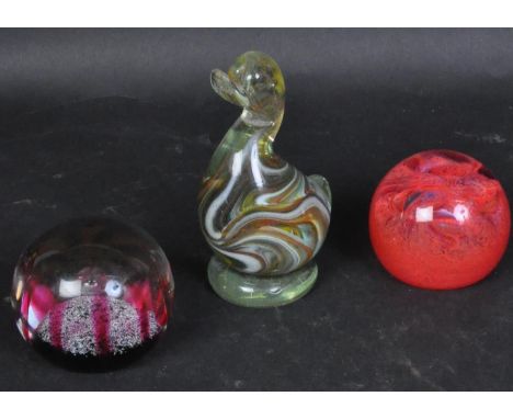 Assortment of three retro vintage mid 20th century circa 1960s studio art glass comprising of two Caithness Scotland "Maroone
