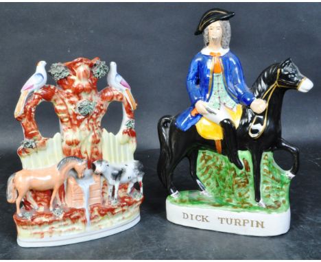 A 19th century Staffordshire flat back figurine of Dick Turpin with notation to the base together with another flatback spill