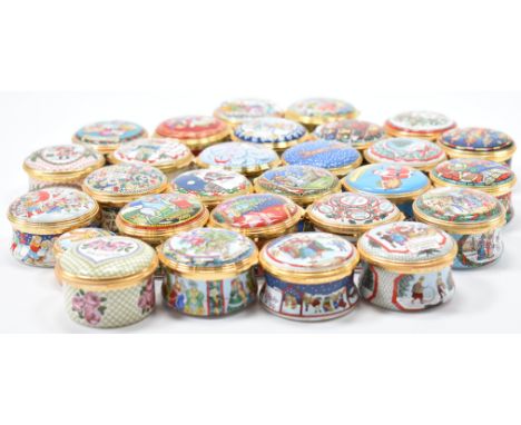 A collection of 27 Halcyon days enamel trinket boxes. To include limited edition Christmas themed designs from 1983 to 2008, 