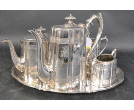 James Dixons - An early 20th century silver plate James Dixons tea service comprising of teapot, hot water pot, sugar twin ha