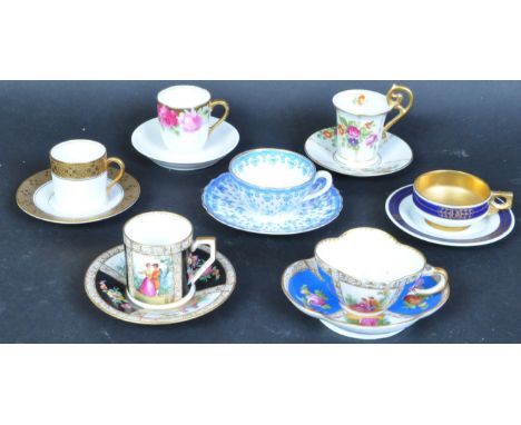 An assortment of early 20th century bone china cabinet cups &amp; saucers to include a hand painted Richard Klemm Dresden qua